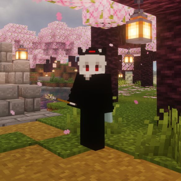 夜行方块站在樱花 Minecraft 庭院中的个人 IP 头像